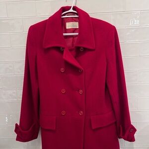 Vintage Women's Red Double-Breasted Wool Coat